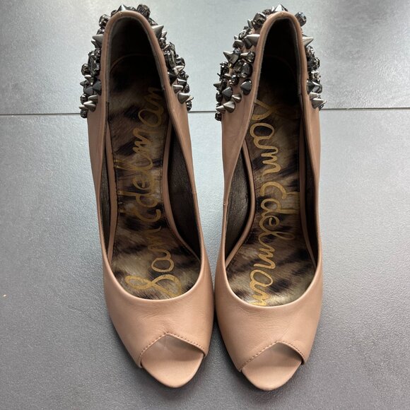 Sam Edelman Spiked Nude Heels Size 8 - Picture 1 of 3